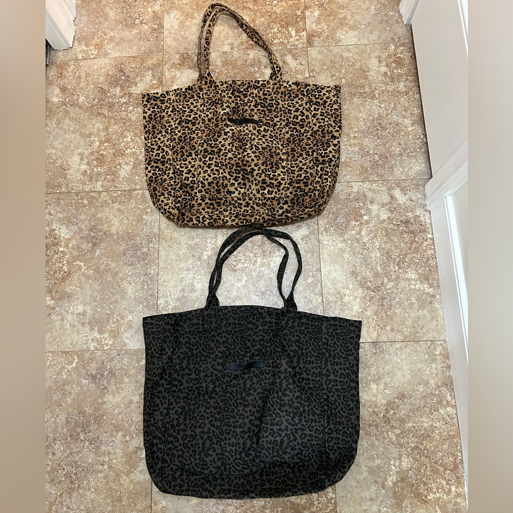 Leopard Print Tote Bag Set - Brown and Black